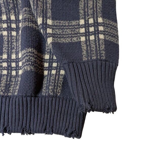 Navy Plaid Graphic Sweater NWT Mens XL Teen Selling Poetry 100% Cotton Unvesno - Picture 10 of 14